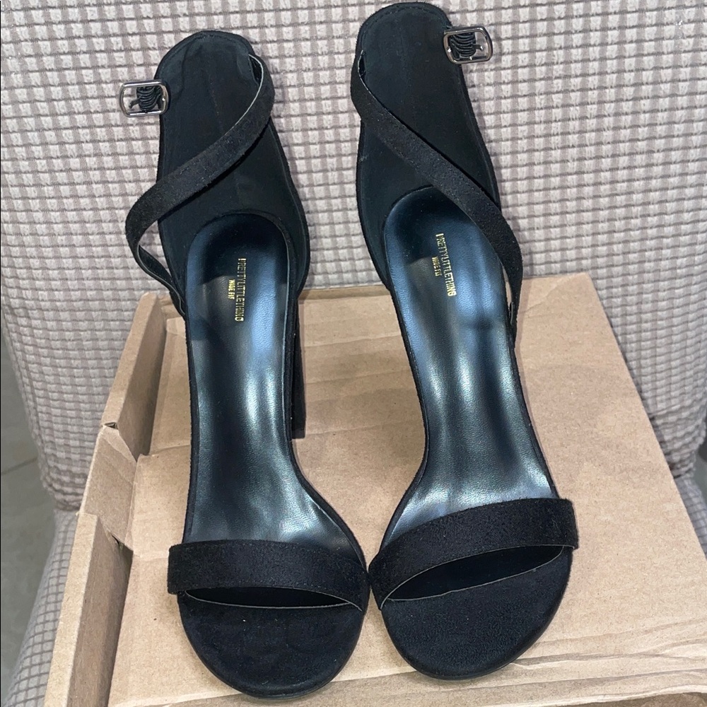 Pretty Little Thing Black Strap Heels